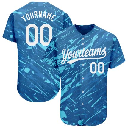Custom 3D Pattern Baseball Jersey - Personalized Royal White & Light Blue with Team Name and Number Personalized Royal White-Light