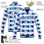 Custom Name Number Bomber Varsity Letterman Jacket 3D Pattern Design in Royal White Light Blue - Personalized Full-Snap Style