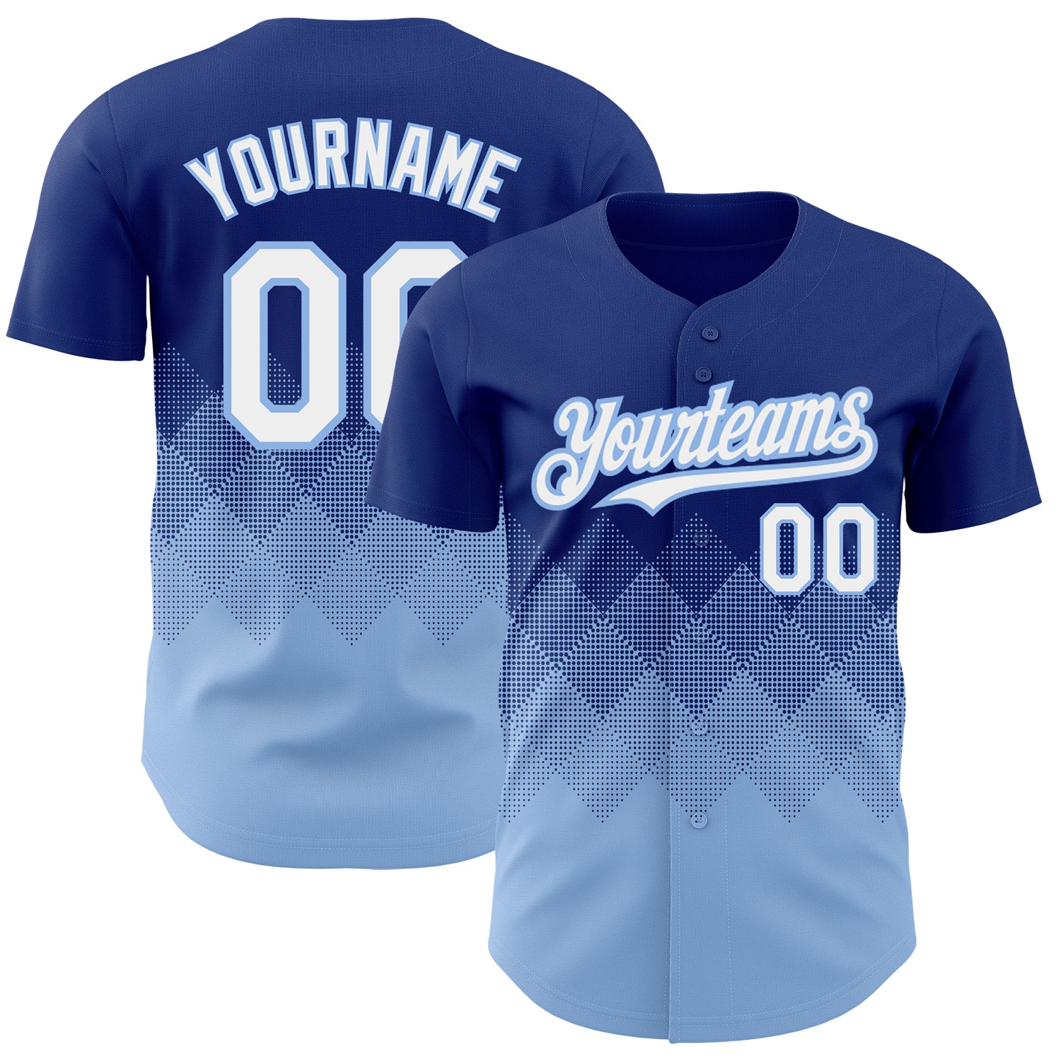 Custom Baseball Jersey with Personalized Name and Number, Royal White Light Blue 3D Gradient Square Design Personalized Royal