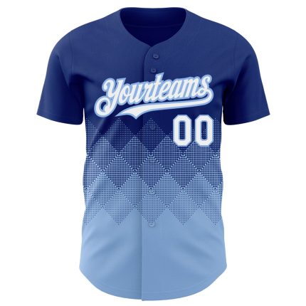 Custom Baseball Jersey with Personalized Name and Number, Royal White Light Blue 3D Gradient Square Design Personalized Royal