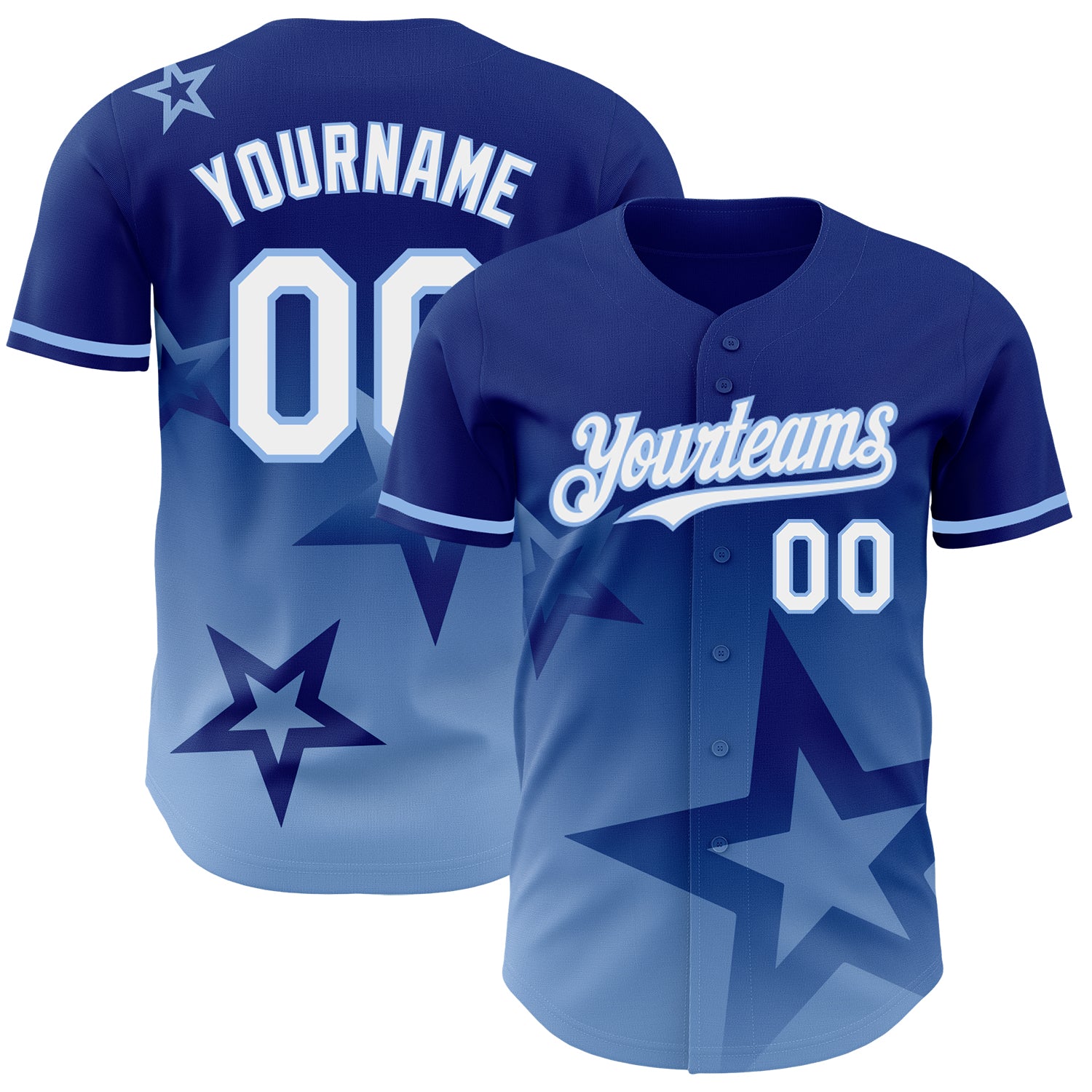 Custom Name and Number Baseball Jersey - Personalized Royal White-Light Blue Twinkle Star 3D Gradient Design Personalized