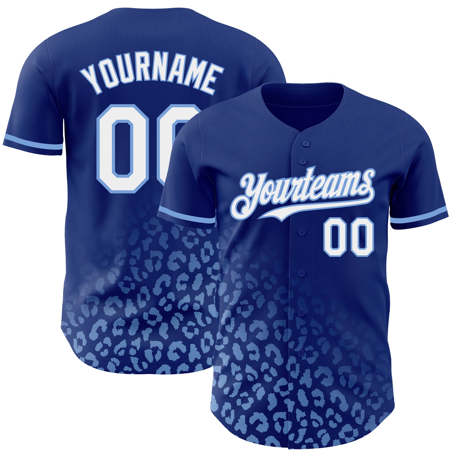Custom Name Number Baseball Jersey - Personalized Leopard Print Fade with 3D Royal White-Light Blue Design Personalized Royal