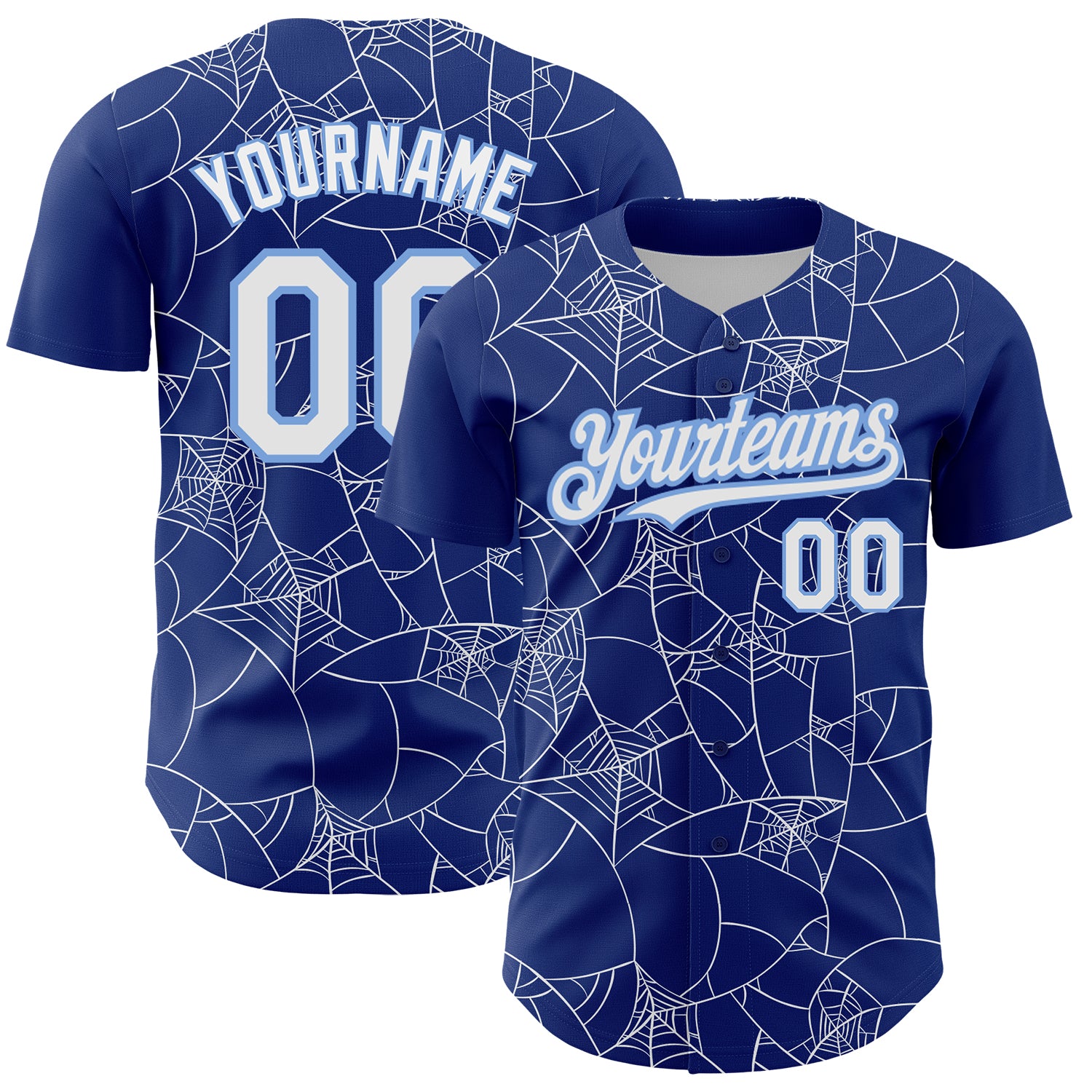 Custom Name and Number Baseball Jersey - Personalized White-Light Blue 3D Spider Web Design, Authentic Team Apparel Personalized