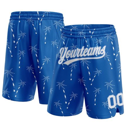 Custom Name & Number 3D Pattern Hawaii Palm Trees Basketball Shorts - Personalized Royal White-Light Blue Team Gear Personalized