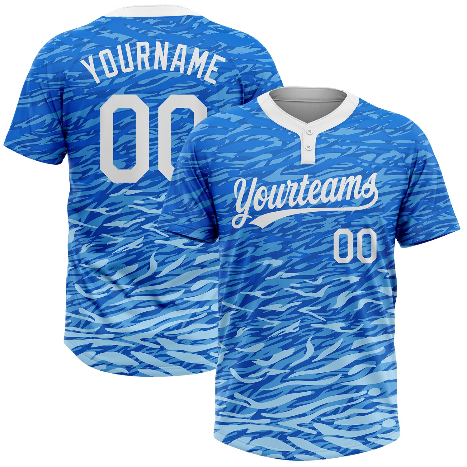 Custom Name and Number Unisex Softball Jersey - Personalized Royal White Light Blue 3D Pattern Two-Button Design Personalized