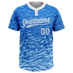 Custom Name and Number Unisex Softball Jersey - Personalized Royal White Light Blue 3D Pattern Two-Button Design Personalized