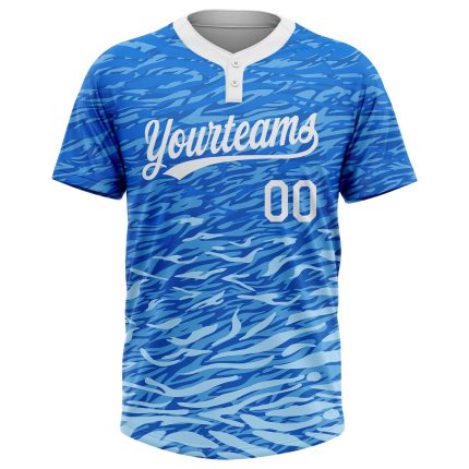 Custom Name and Number Unisex Softball Jersey - Personalized Royal White Light Blue 3D Pattern Two-Button Design Personalized