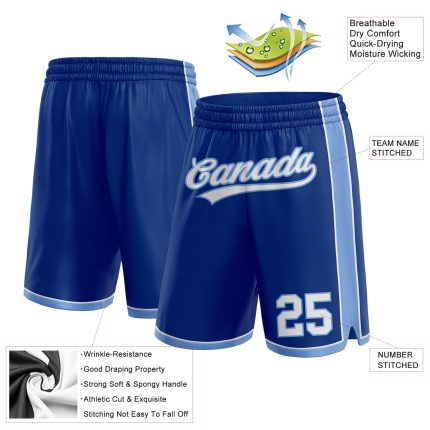 Custom Personalized Basketball Shorts with Team Name and Number - Royal White and Light Blue Personalized Royal White-Light