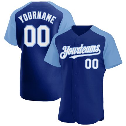 Custom Name and Number Personalized Baseball Jersey - Royal White-Light Blue Authentic Raglan Sleeves Personalized Royal
