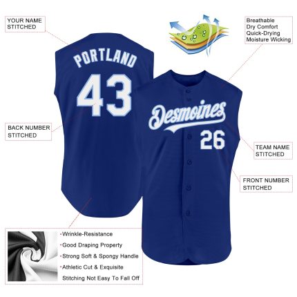 Personalized Authentic Sleeveless Baseball Jersey in Royal White and Light Blue Personalized Royal White-Light Blue Authentic
