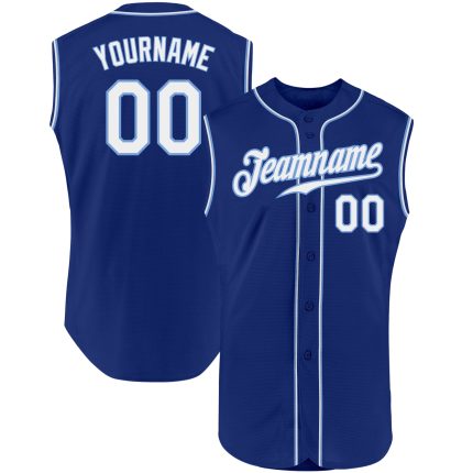 Custom Name Number Sleeveless Baseball Jersey - Personalized Authentic Royal White Light Blue Team Apparel Personalized Royal