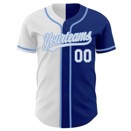 Personalized Authentic Baseball Jersey Team Custom Name Number - Royal White Light Blue Split Fashion Design Personalized