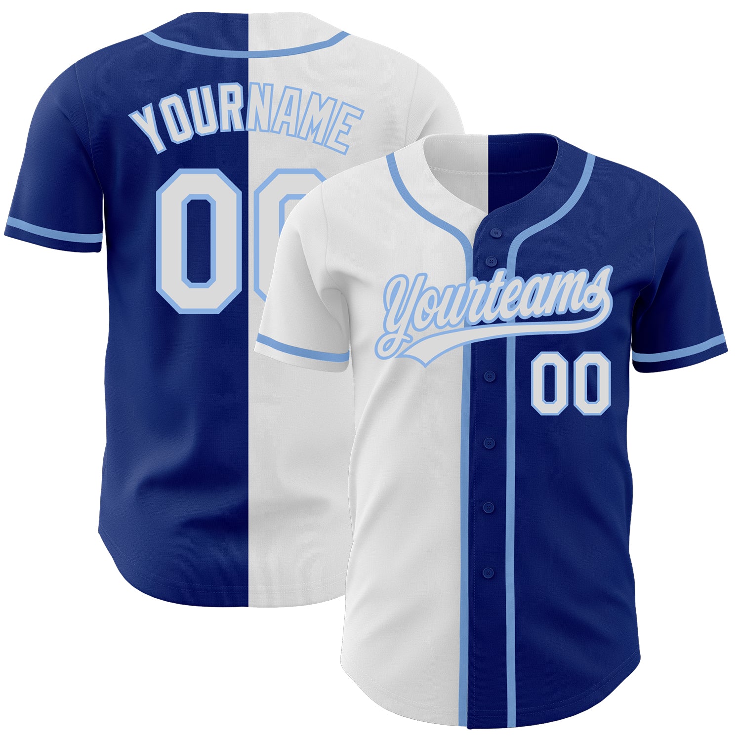 Personalized Authentic Baseball Jersey Team Custom Name Number - Royal White Light Blue Split Fashion Design Personalized