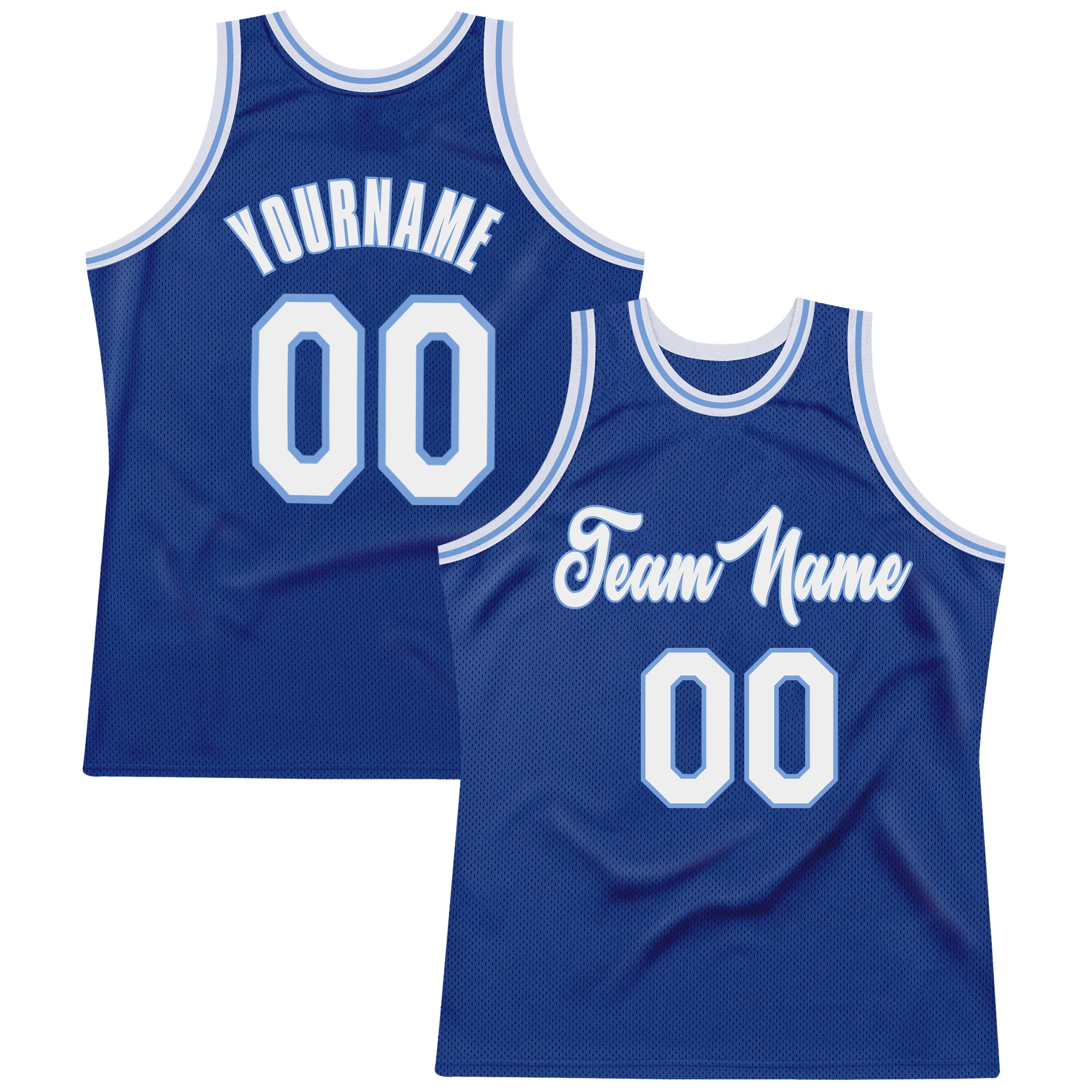 Personalized Authentic Basketball Jersey in Royal White-Light Blue - Throwback Style Personalized Royal White-Light Blue