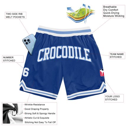 Personalized Light Blue White Throwback Basketball Shorts Authentic Style Personalized Royal White-Light Blue Authentic Throwback