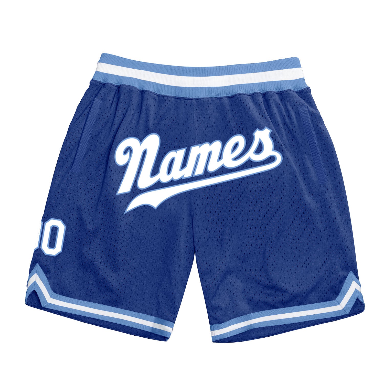 Custom Personalized Royal White-Light Blue Basketball Shorts with Team Name and Number - Authentic Throwback Style Personalized