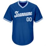 Personalized Authentic Baseball Jersey Shirt - Royal White-Light Blue Throwback Rib-Knit Design Personalized Royal White-Light