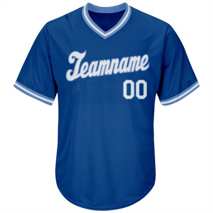 Personalized Authentic Baseball Jersey Shirt - Royal White-Light Blue Throwback Rib-Knit Design Personalized Royal White-Light