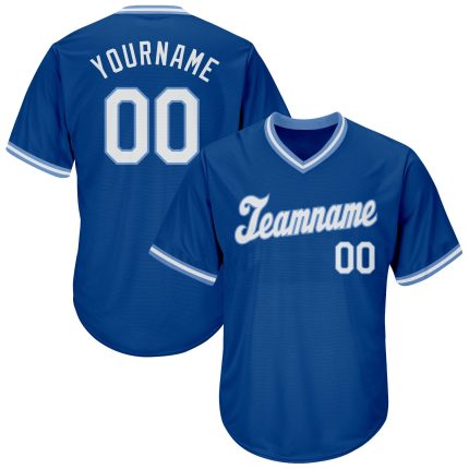 Personalized Authentic Baseball Jersey Shirt - Royal White-Light Blue Throwback Rib-Knit Design Personalized Royal White-Light