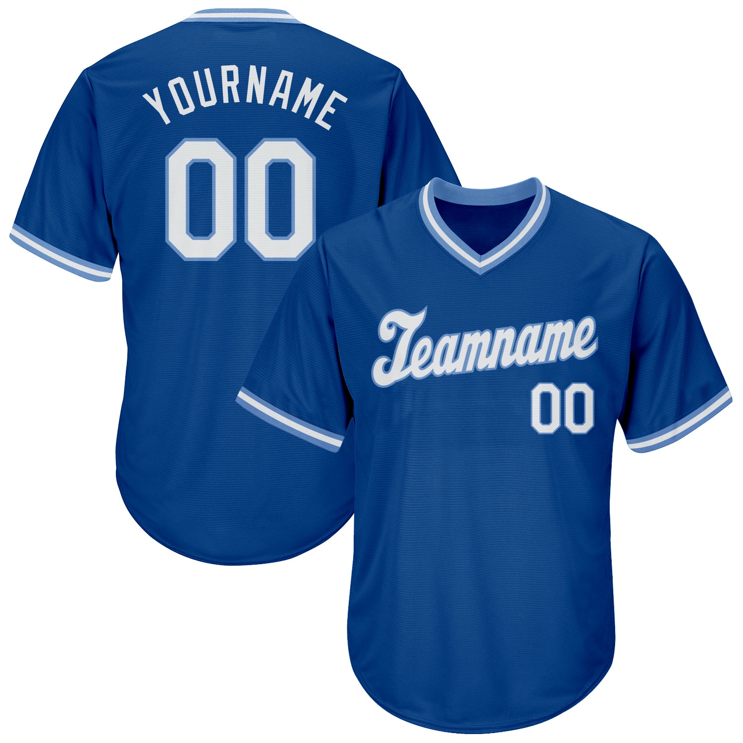 Personalized Authentic Baseball Jersey Shirt - Royal White-Light Blue Throwback Rib-Knit Design Personalized Royal White-Light