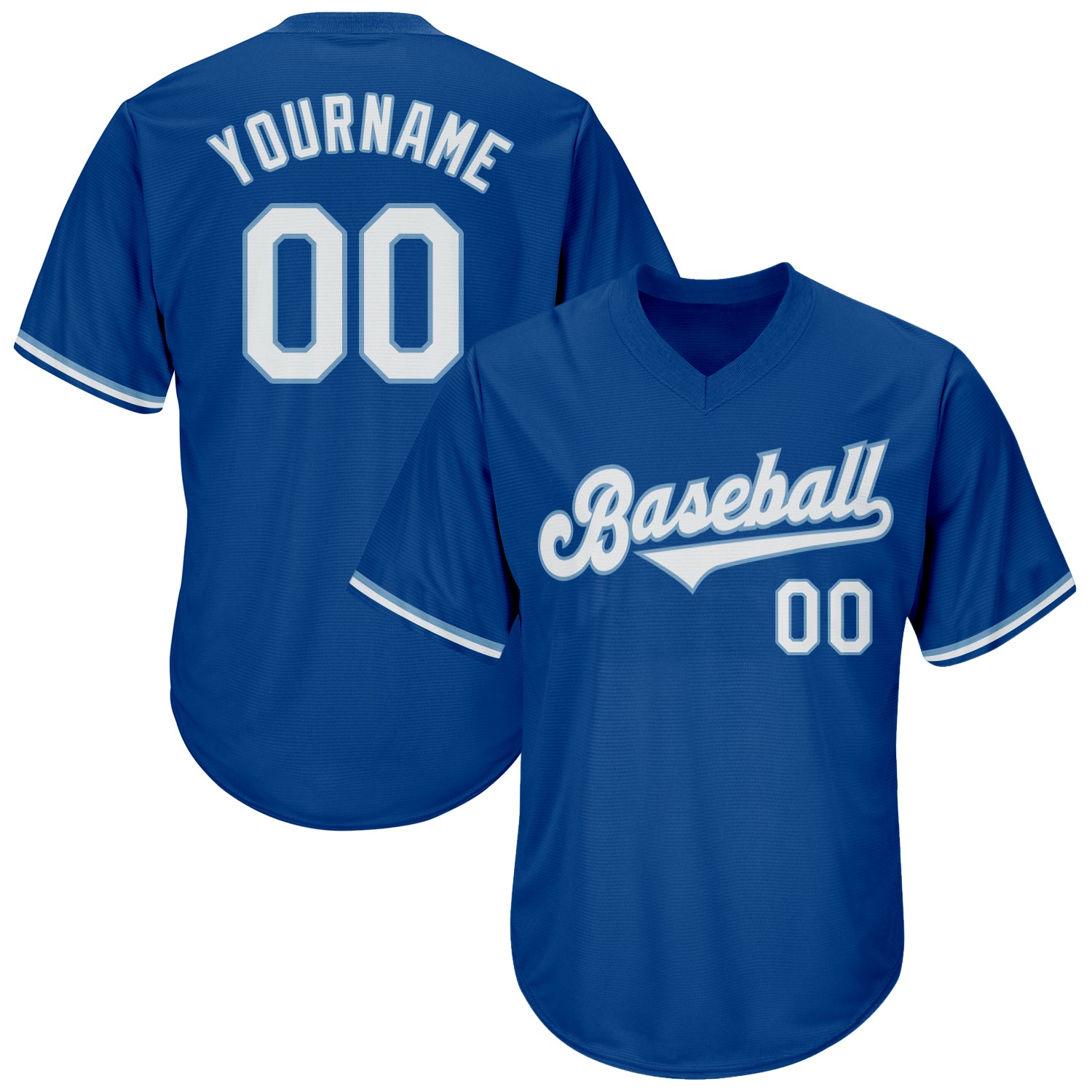 Custom Name Number Royal White Light Blue Rib-Knit Baseball Jersey Shirt - Personalized Authentic Throwback Team Apparel