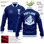 Custom Royal White Light Blue Varsity Letterman Bomber Jacket Full-Snap Personalized Royal White-Light Blue Bomber Full-Snap