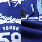 Custom Name and Number Varsity Letterman Two Tone Bomber Jacket - Personalized Royal White-Light Blue Full-Snap Team Jacket