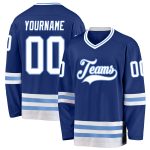 Custom Name and Number Hockey Jersey in Royal White and Light Blue - Personalized Team Apparel Personalized Royal White-Light