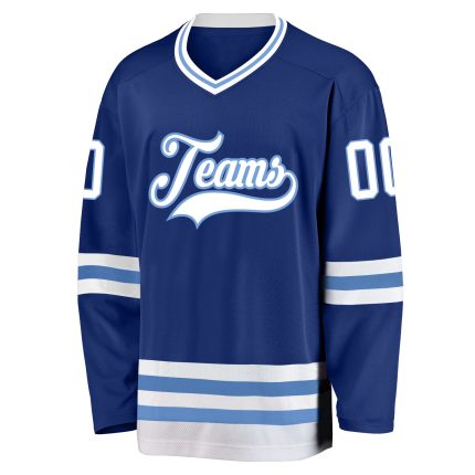 Custom Name and Number Hockey Jersey in Royal White and Light Blue - Personalized Team Apparel Personalized Royal White-Light