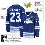 Custom Name and Number Hockey Jersey in Royal White and Light Blue - Personalized Team Apparel Personalized Royal White-Light