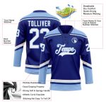 Personalized Custom Name and Number Royal White-Light Blue Hockey Jersey - Lace Neck Team Apparel Personalized Royal White-Light