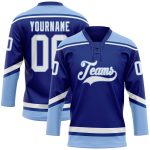 Personalized Custom Name and Number Royal White-Light Blue Hockey Jersey - Lace Neck Team Apparel Personalized Royal White-Light
