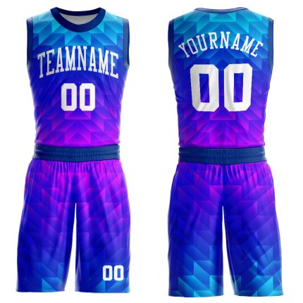 Custom Basketball Jersey with Personalized Name and Number, Royal White Light Blue Hot Pink Round Neck Sublimation Suit Personalized