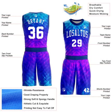 Custom Basketball Jersey with Personalized Name and Number, Royal White Light Blue Hot Pink Round Neck Sublimation Suit Personalized