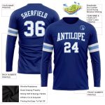 Custom Team Name and Number Long Sleeve Performance T-Shirt - Personalized Royal White-Light Blue Personalized Royal White-Light