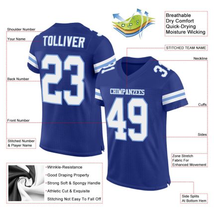 Custom Name Number Personalized Authentic Football Jersey - Royal White Light Blue Mesh Personalized Royal White-Light Blue