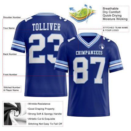 Personalized Light Blue White Mesh Football Jersey - Authentic Custom Design Personalized Royal White-Light Blue Mesh Authentic