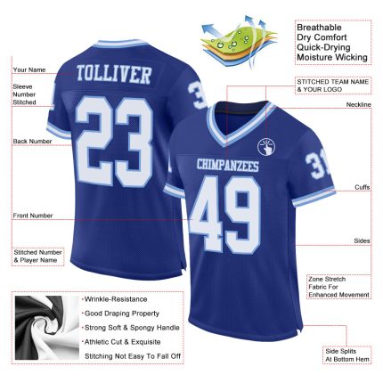 Customizable Authentic Throwback Football Jersey - Personalized Royal White-Light Blue Mesh with Name and Number Personalized