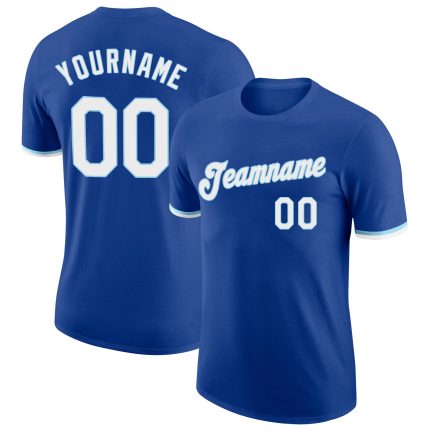 Custom Name and Number Performance T-Shirt for Team - Personalized Royal White-Light Blue Personalized Royal White-Light