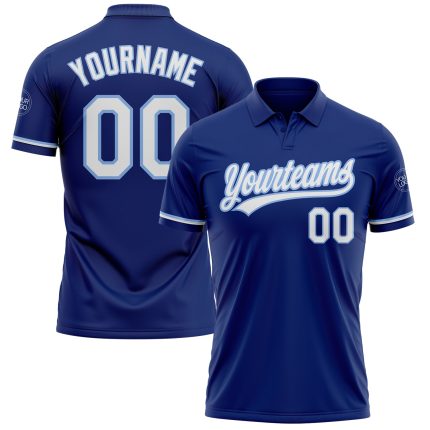 Custom Name and Number Personalized Royal White-Light Blue Vapor Golf Polo Shirt - Performance Wear for Team Sports Personalized