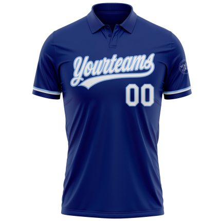 Custom Name and Number Personalized Royal White-Light Blue Vapor Golf Polo Shirt - Performance Wear for Team Sports Personalized
