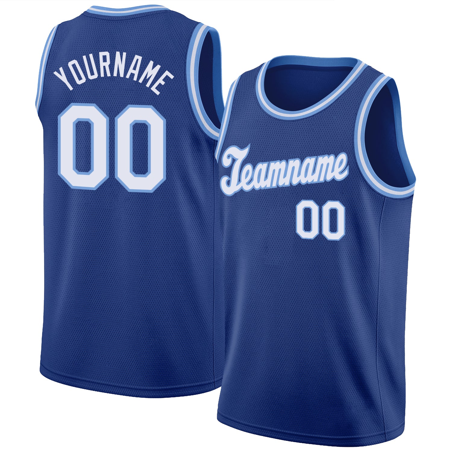 Custom Name & Number Basketball Jersey - Personalized Royal Light Blue Round Neck Rib-Knit Design Personalized Royal White-Light