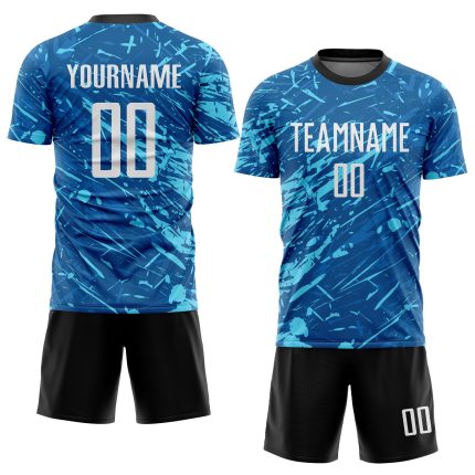 Custom Soccer Jersey with Personalized Name and Number - Royal White and Light Blue Sublimation Team Uniform Personalized