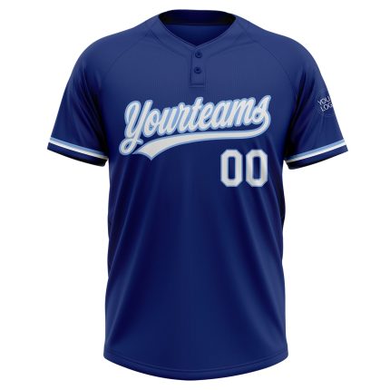 Personalized Unisex Softball Jersey - Royal White Light Blue Two-Button Design Personalized Royal White-Light Blue Two-Button