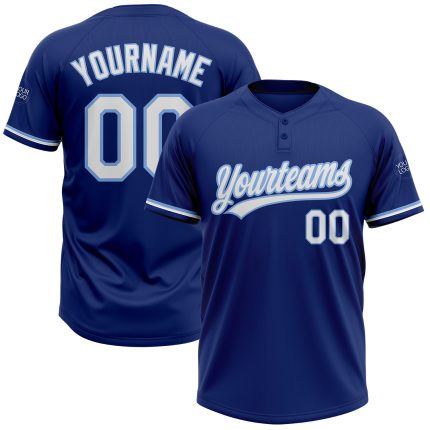 Personalized Unisex Softball Jersey - Royal White Light Blue Two-Button Design Personalized Royal White-Light Blue Two-Button