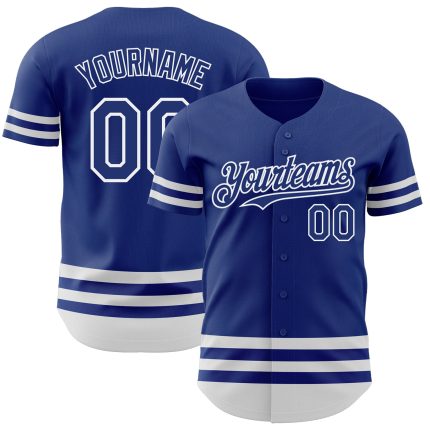Custom Name and Number Personalized Authentic Baseball Jersey - Royal White Line Design Personalized Royal White Line Authentic