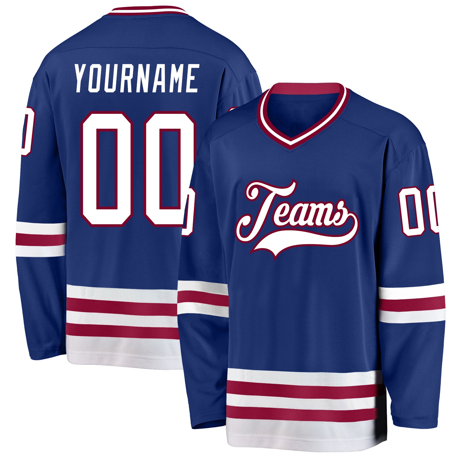 Personalized Custom Name Number Hockey Jersey in Royal White-Maroon - Team Apparel Personalized Royal White-Maroon Hockey