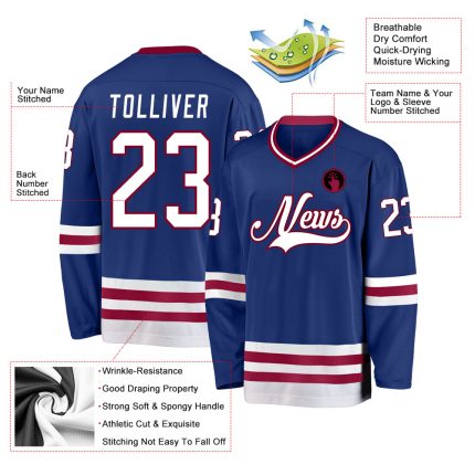 Personalized Custom Name Number Hockey Jersey in Royal White-Maroon - Team Apparel Personalized Royal White-Maroon Hockey