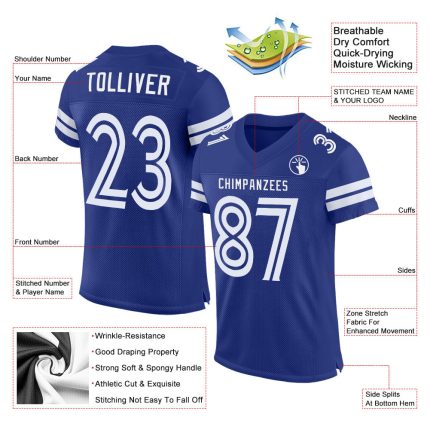Custom Name and Number Authentic Football Jersey - Personalized Royal White Mesh Team Jersey Personalized Royal White Mesh