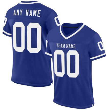 Custom Name and Number Authentic Throwback Football Jersey - Personalized Royal White Mesh Team Jersey Personalized Royal